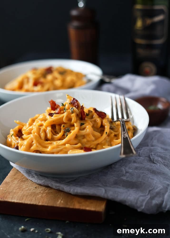 Indulgent Creamy Butternut Squash Alfredo Pasta, a rich vegetarian meal