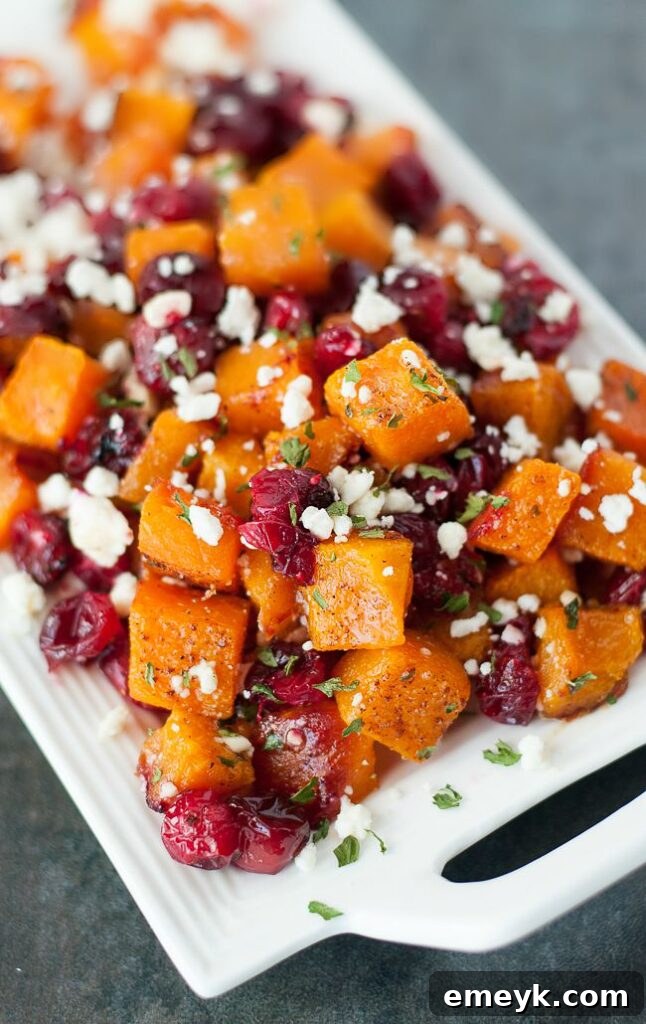 Honey Roasted Butternut Squash with Cranberries and Feta cheese