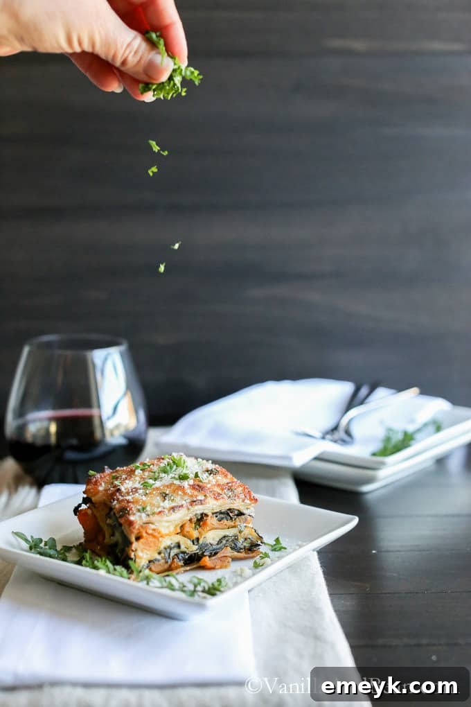Butternut Squash and Kale Lasagna, a rich and hearty vegetarian dish