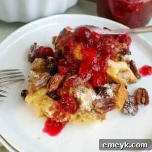Overnight Eggnog French Toast Bake with Cranberry Maple Syrup