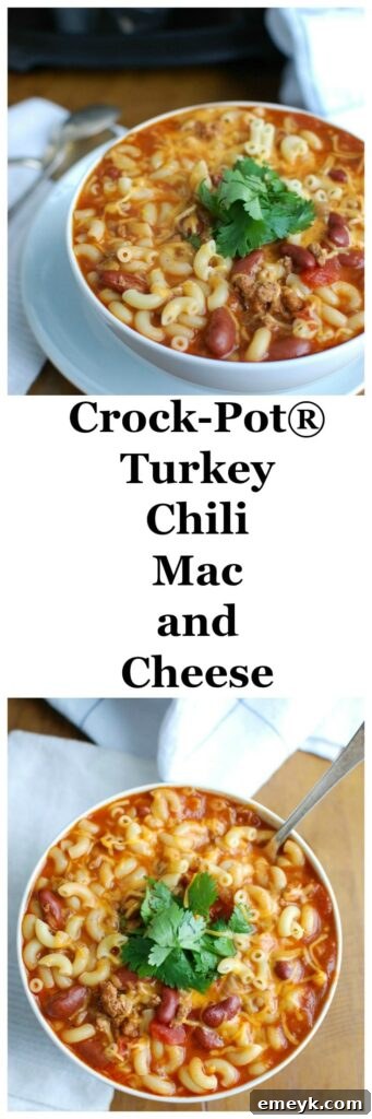 Another appealing view of the Crock-Pot Turkey Chili Mac and Cheese, inviting you to try this comforting recipe.
