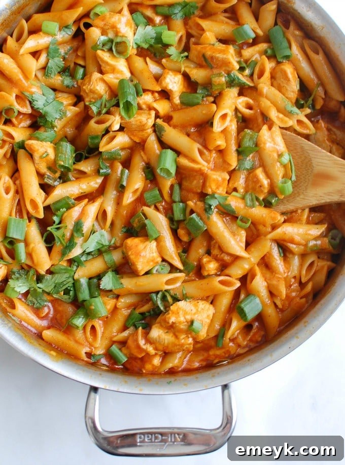 A comforting bowl of One Pot Chicken Enchilada Pasta, featuring tender chicken, a rich enchilada sauce, and melted cheese, perfect for a quick family dinner.
