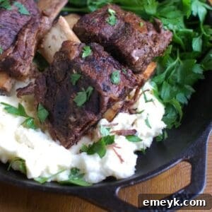 Slow Cooker Red Wine Short Ribs served with mashed potatoes