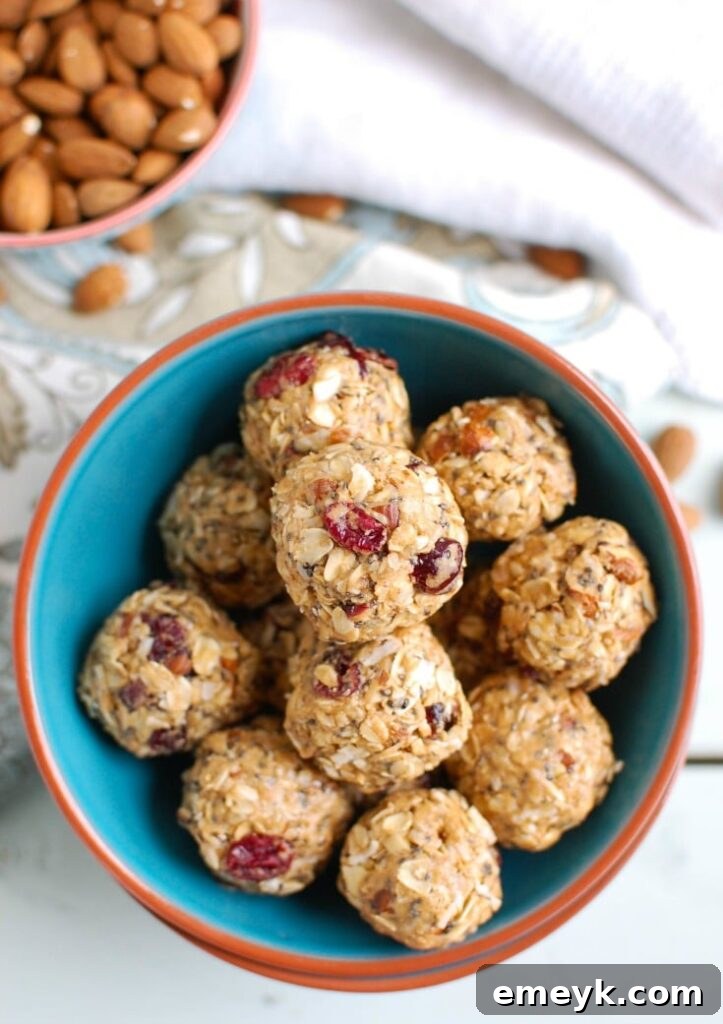 A close-up of a Cranberry Almond Energy Bite, showcasing its texture and ingredients.