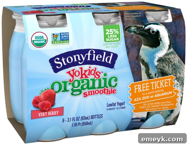 Smiling child enjoying Stonyfield YoKids yogurt, symbolizing healthy choices and family fun