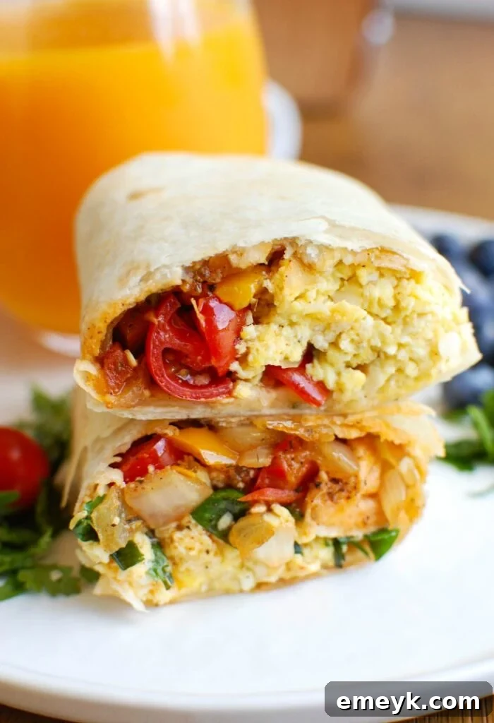Delicious Vegetarian Breakfast Egg Burritos, perfect for meal prep.