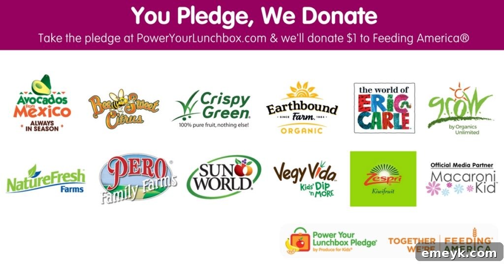 Sponsor logos for the Produce for Kids Power Your Lunchbox Pledge campaign