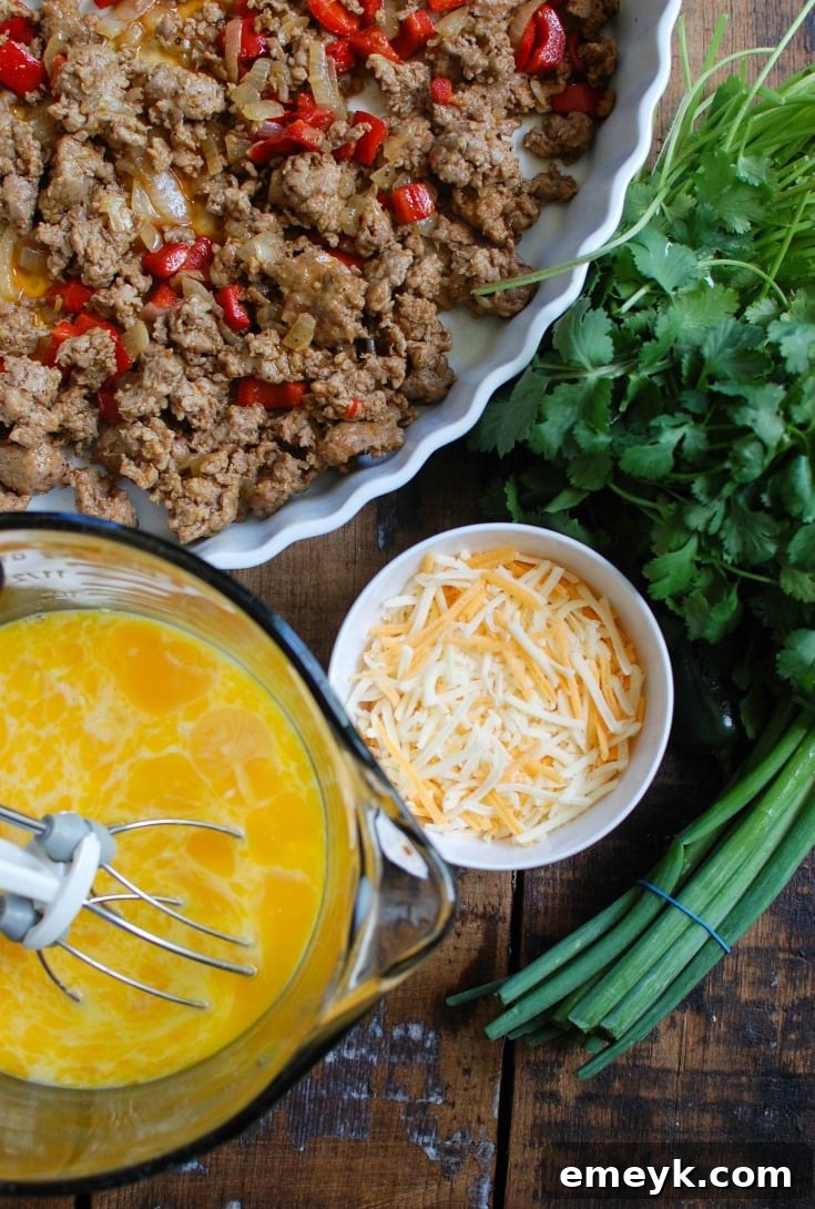 Southwestern Baked Breakfast Casserole eggs whisked