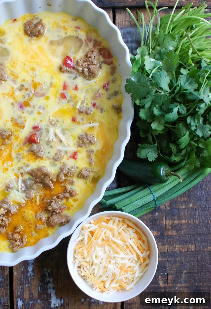 Southwestern Baked Breakfast Casserole in a casserole dish 