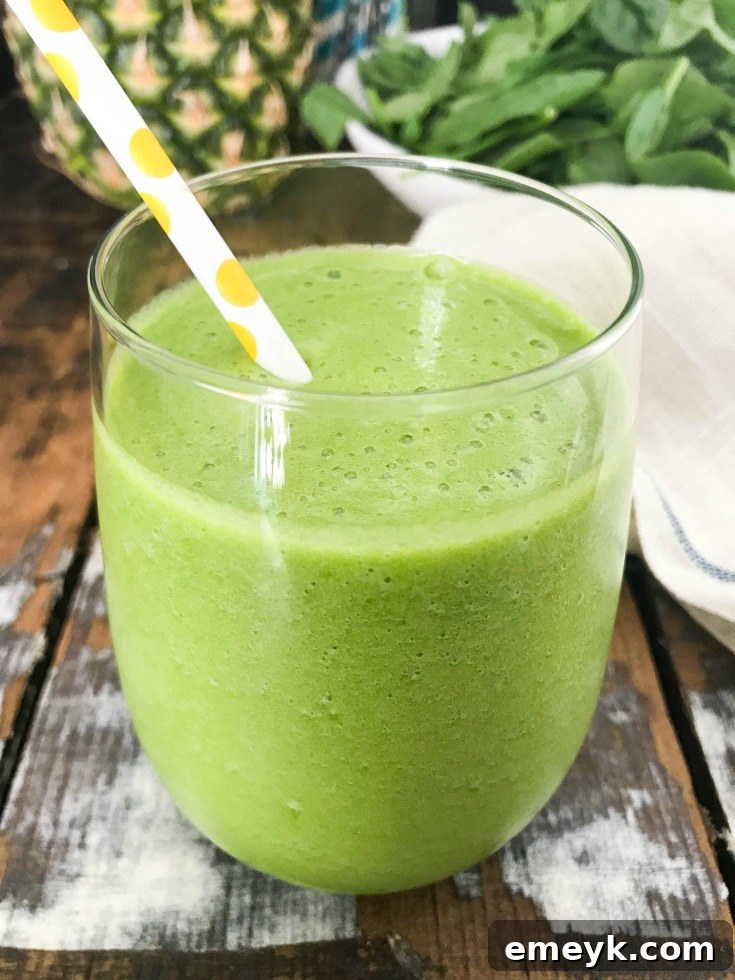 Island Green Glow Smoothie 2 This Tropical Green Smoothie is the perfect summer smoothie mixing a granny smith apple, fresh spinach, mint and frozen pineapple. You will get a good dose of your fruits and vegetables, while feeling refreshed on a hot summer day.