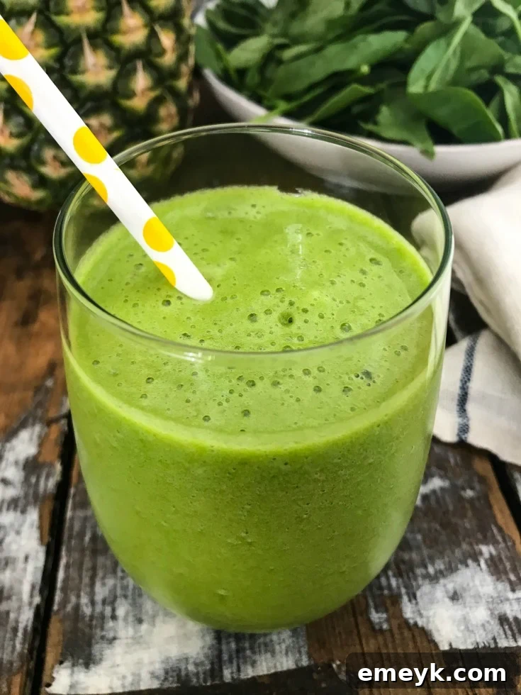 Island Green Glow Smoothie 3 This Tropical Green Smoothie is the perfect summer smoothie mixing a granny smith apple, fresh spinach, mint and frozen pineapple. You will get a good dose of your fruits and vegetables, while feeling refreshed on a hot summer day.