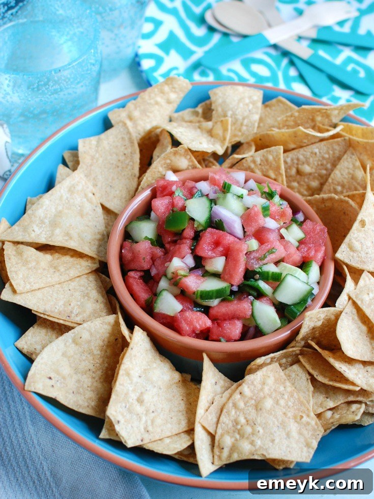Refreshing Cucumber Salsa 2 Vibrant Watermelon Cucumber Salsa with fresh ingredients, perfect for summer snacking or topping grilled dishes.