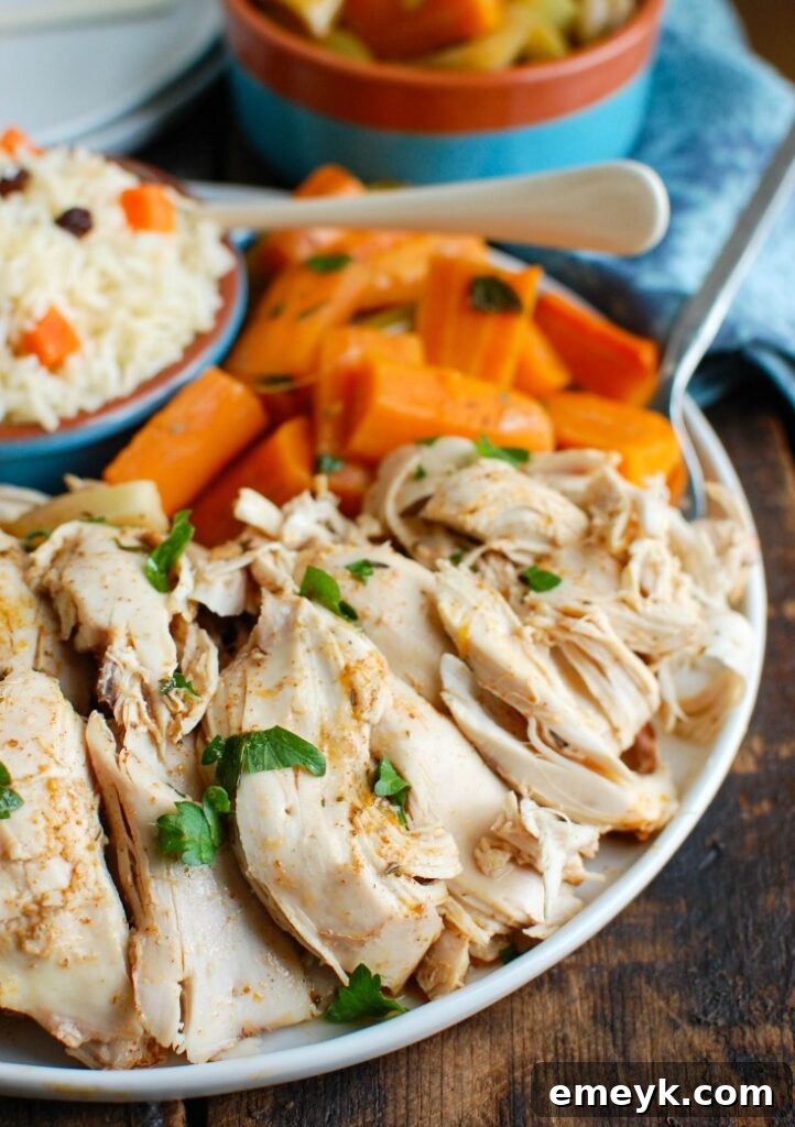 Sun-Kissed Mediterranean Slow Cooker Whole Chicken 3 Fresh ingredients laid out for Slow Cooker Mediterranean Whole Chicken: whole chicken, carrots, celery, onion, lemons, garlic, and an array of spices.