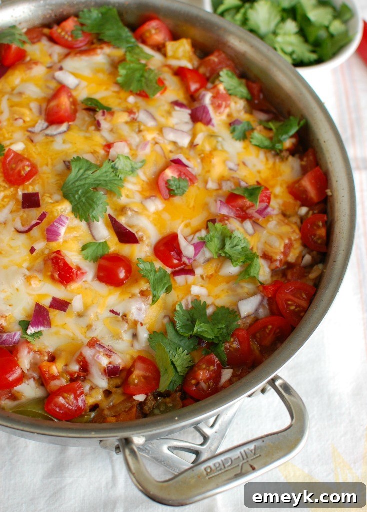 One Pot Mexican Stuffed Pepper Casserole with a sprinkle of fresh cilantro on top.