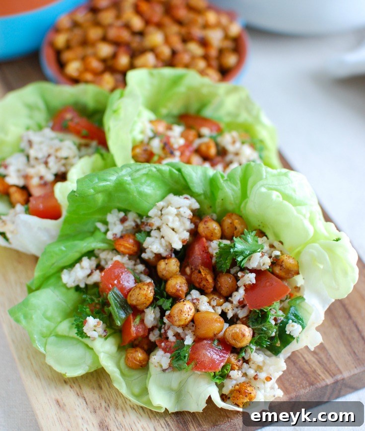 Close-up of Mediterranean Sorghum Tabbouleh with chickpeas, highlighting the fresh ingredients and vibrant colors.