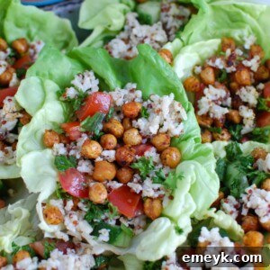 Mediterranean Sorghum Tabbouleh and Chickpea Lettuce Wraps ready to serve.