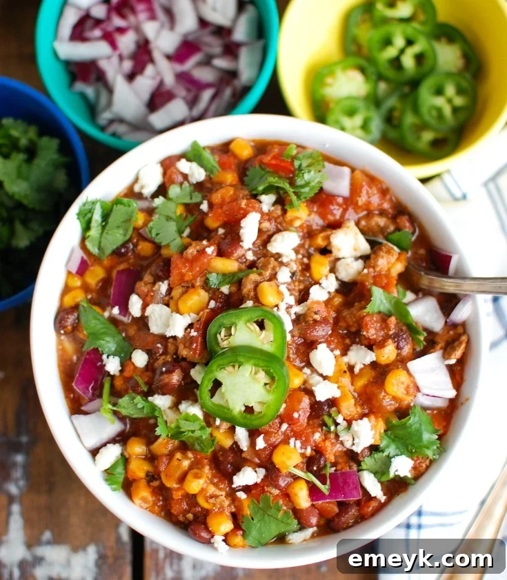 Instant Pot Pork Chili above view, showcasing texture