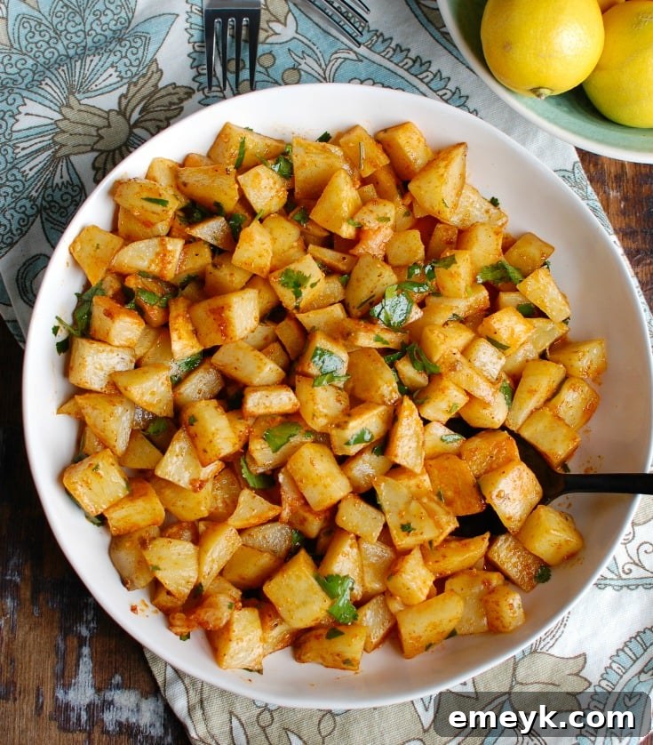 Spicy Lebanese Potatoes are crisp on the outside, tender on the inside and will spice up any meal. The sauce on these potatoes is the star featuring coriander, paprika, cayenne pepper mixed with olive oil and lemon juice. The dish is finished off with your favorite herb, cilantro or parsley.