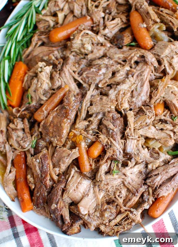 Slow Cooker Balsamic Pot Roast on a white plate