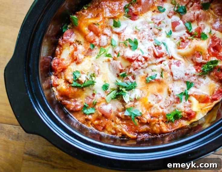 Effortless Slow Cooker Lasagna 3 Prepared ingredients for Crock Pot Lasagna, including ground beef, sauces, noodles, and cheeses.