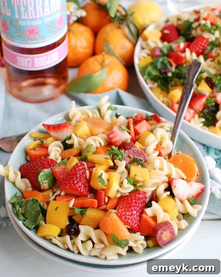Bright Spring Pasta Salad 4 An individual serving of Spring Pasta Salad in a small bowl, ready to be enjoyed as a healthy and refreshing meal.