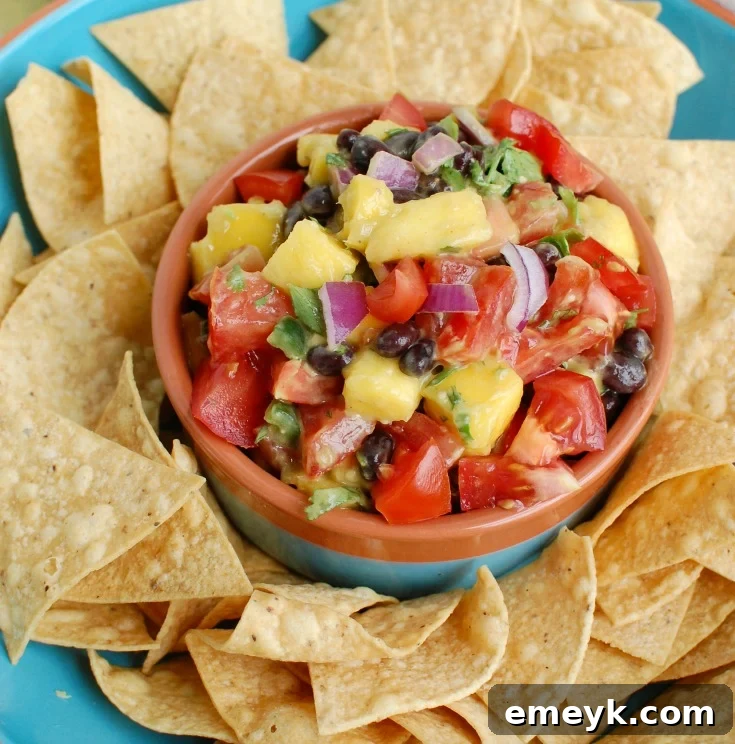 Close-up of vibrant Mango and Black Bean Salsa in a bowl