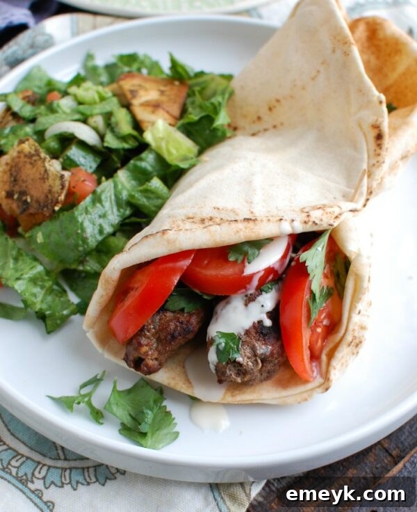 Grilled Beef Kafta Kebabs Pita Sandwich
