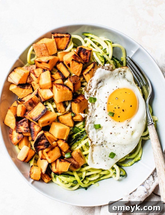Zucchini Noodle Breakfast Bowl, a unique and healthy way to start the day.
