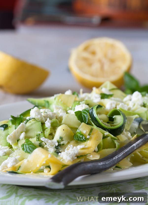Zucchini Ribbon Salad with Feta and Mint, a refreshing side or light meal.
