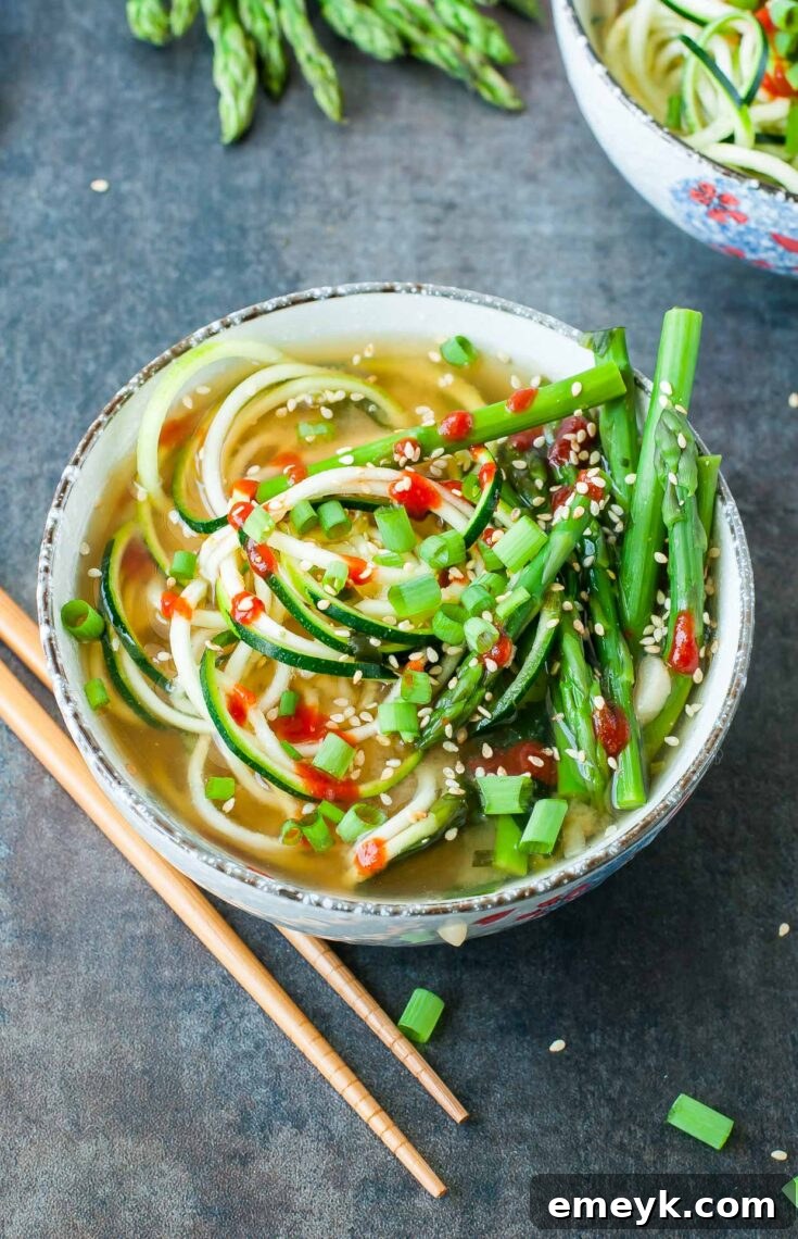 One-Pot Spiralized Zucchini Noodle Miso Soup, a healthy and easy Asian-inspired soup.
