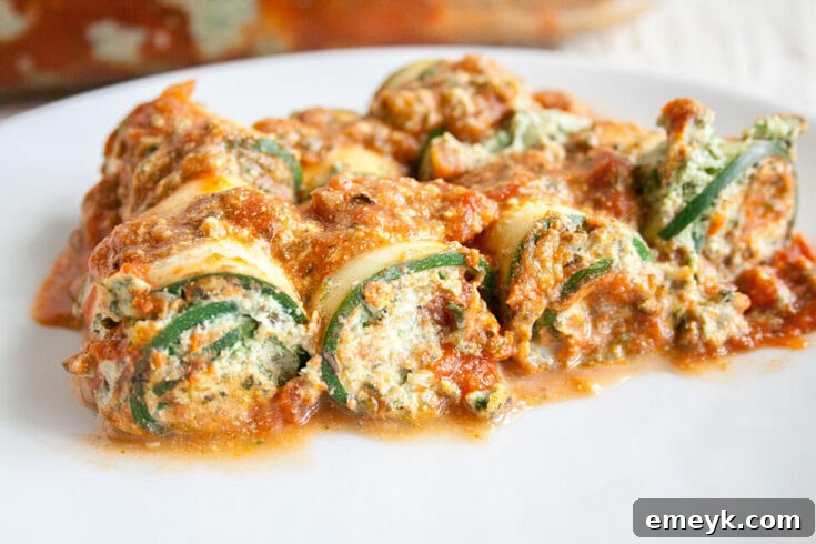 Zucchini Lasagna Roll-Ups, a low-carb and cheesy Italian classic.