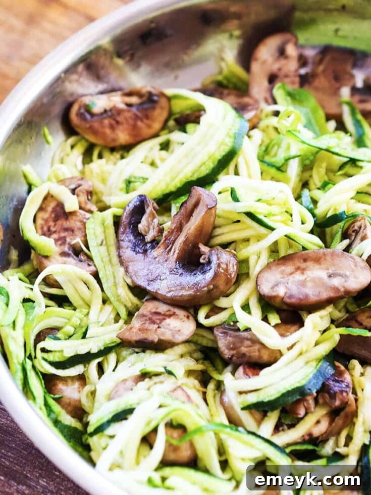 Sauteed Zoodles with Mushrooms Recipe, a simple and delicious side or light main.