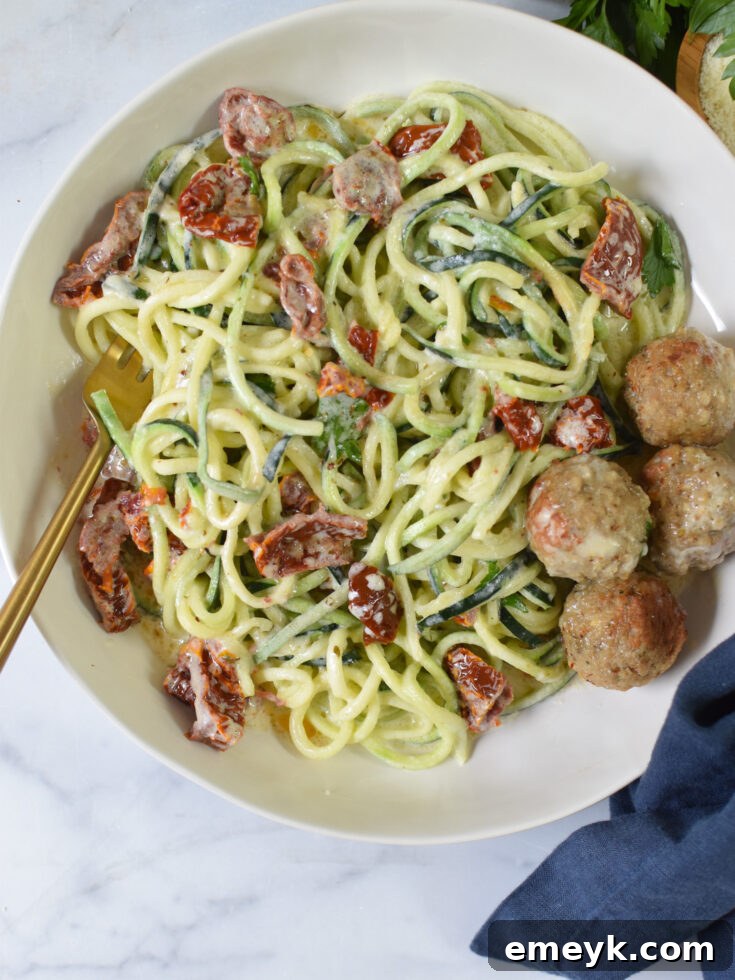 Creamy Alfredo Zoodles Recipe, a low-carb pasta alternative.