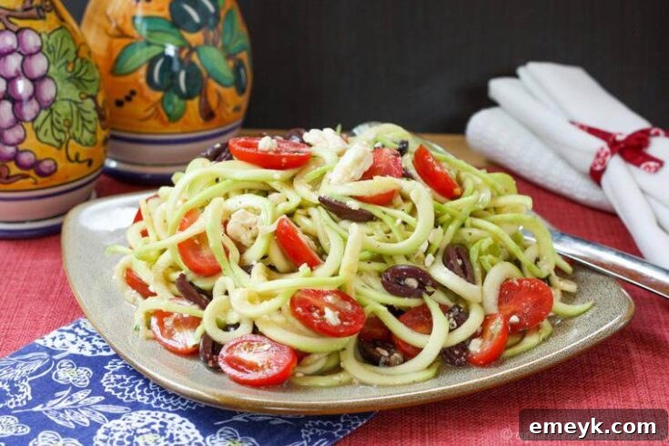 Greek Zoodles Salad Recipe, a refreshing and low-carb Mediterranean-inspired salad.