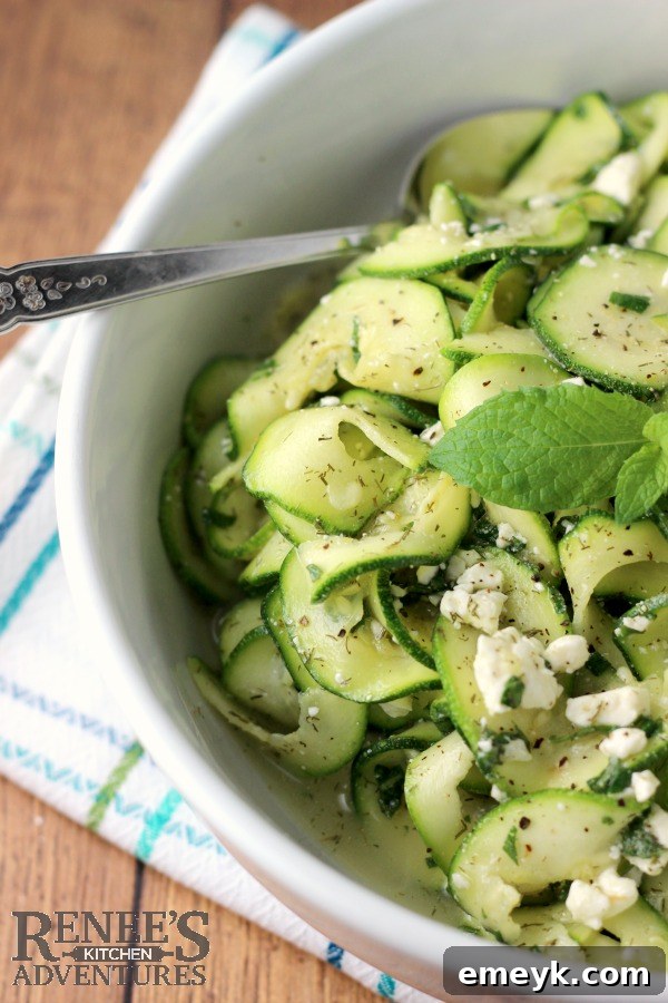Greek Style Zucchini Ribbon Salad, a delicious and healthy Mediterranean side dish.