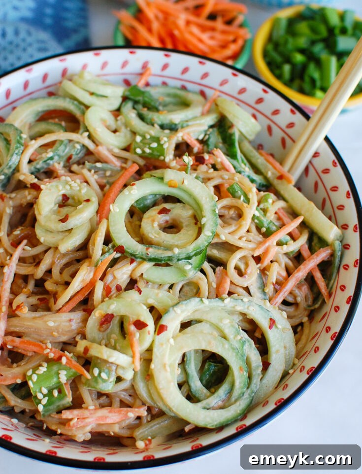 Savory Sesame Noodles, made with zucchini for a healthy twist.