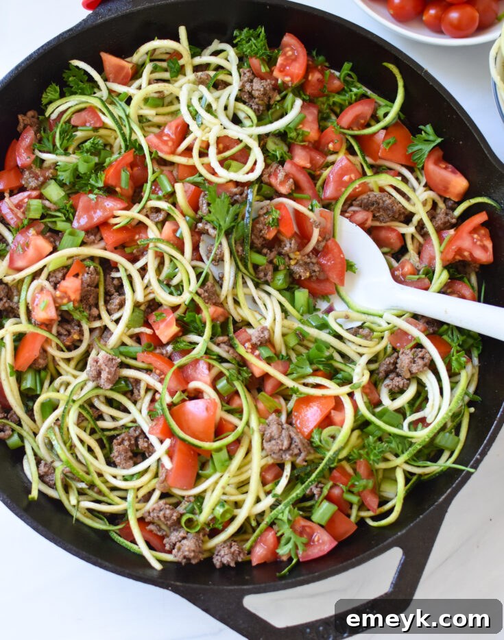 Mediterranean Ground Beef Zucchini Skillet, a flavorful one-pan dinner.