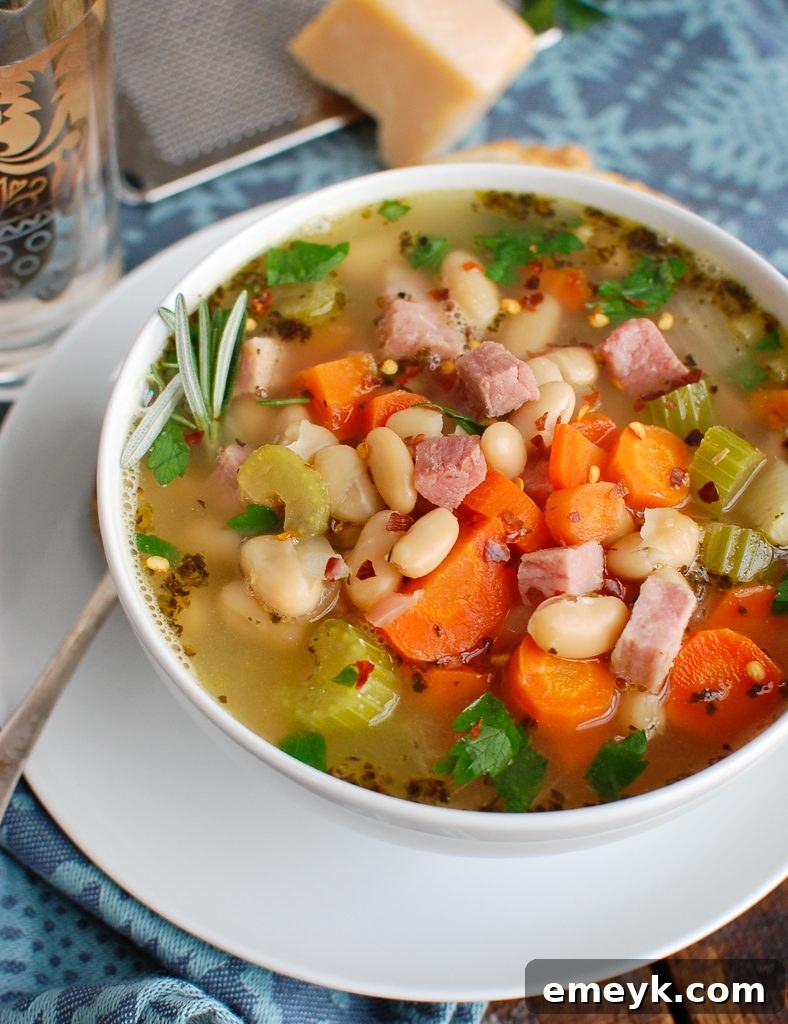 White Bean and Ham Soup served with crusty bread