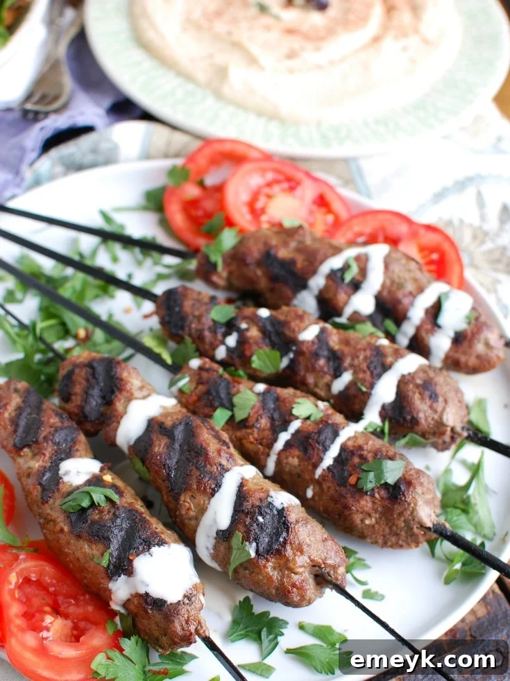 14 Irresistible Mediterranean Grilling Recipes 7 Close up of delicious Grilled Beef Kafta Kebabs, Middle Eastern style
