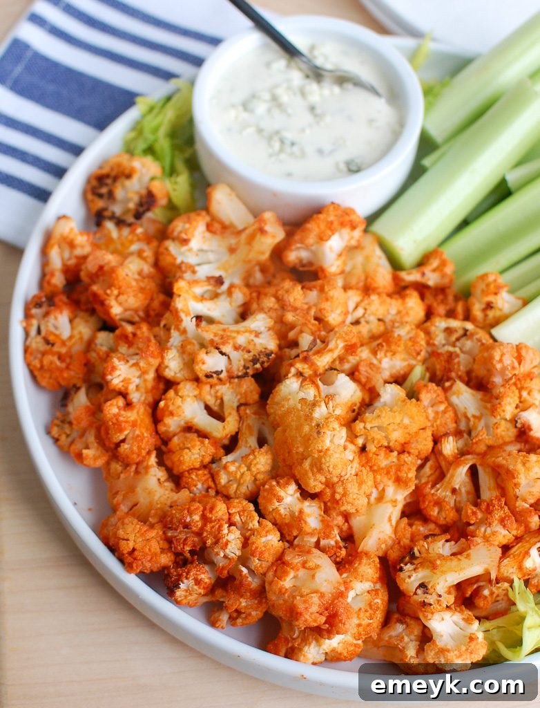 Roasted Buffalo Cauliflower White Plate