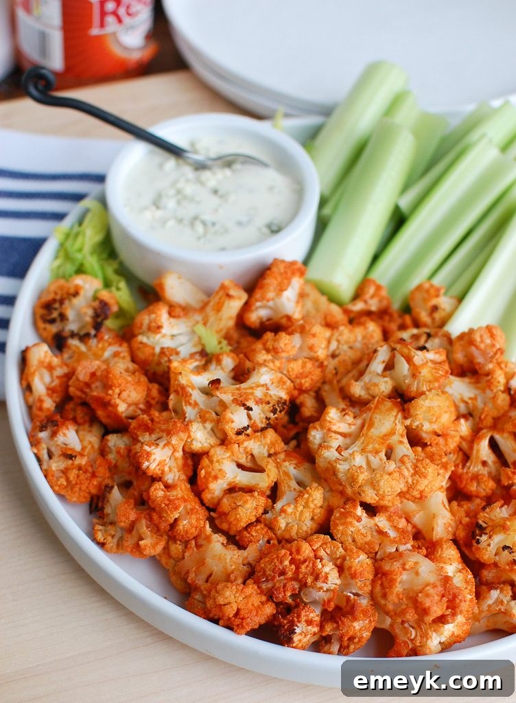 Roasted Buffalo Cauliflower Large White Plate 