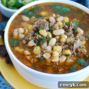 A beautifully presented bowl of Instant Pot Pork Chili Verde with a rustic background.