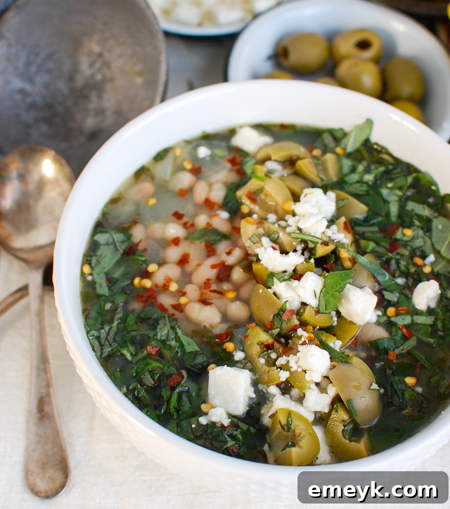 Mediterranean White Bean Soup with olives and herbs