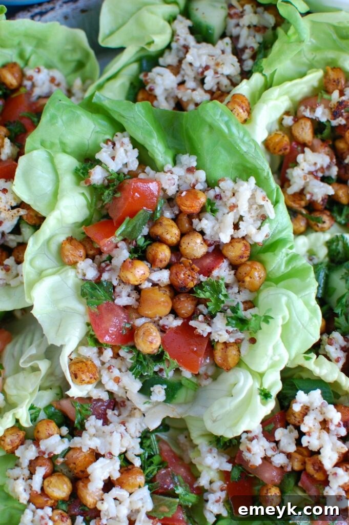Plant-Powered Plates: 20 Recipes for Peak Energy and Vitality 19 Mediterranean Sorghum Tabbouleh and Chickpea Lettuce Wraps, featuring a light and healthy meal with roasted chickpeas.