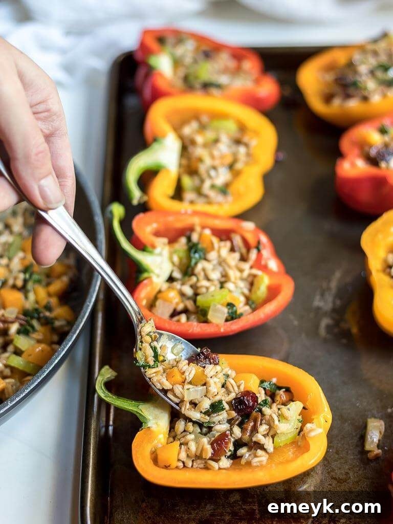 Plant-Powered Plates: 20 Recipes for Peak Energy and Vitality 20 Farro Stuffed Peppers, colorful bell peppers filled with a hearty farro mixture.