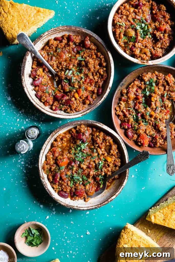 Plant-Powered Plates: 20 Recipes for Peak Energy and Vitality 6 A bowl of Instant Pot Vegan Chili, rich with beans, corn, and tomatoes, topped with fresh cilantro.