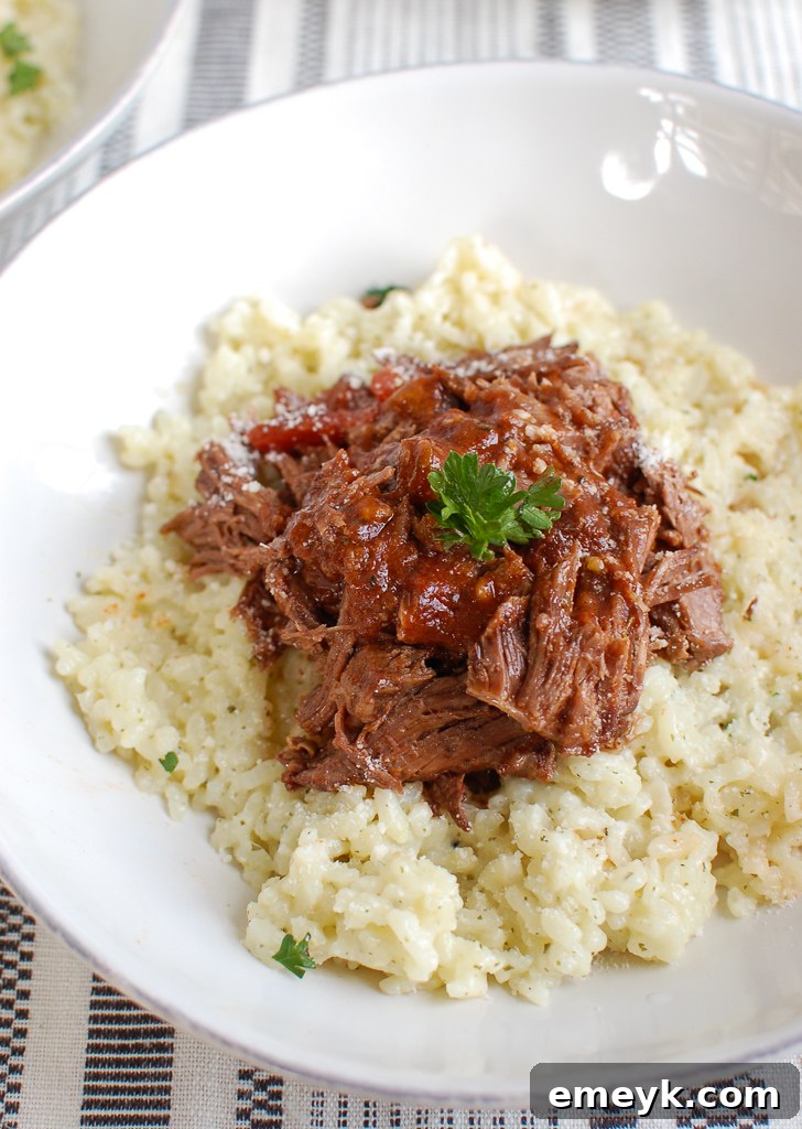 Rich & Savory Italian Slow Cooker Short Ribs 4 Slow Cooker Italian Short Ribs served with creamy risotto and fresh herbs.