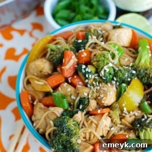 Easy Chicken Ramen Noodle Stir Fry, top-down view