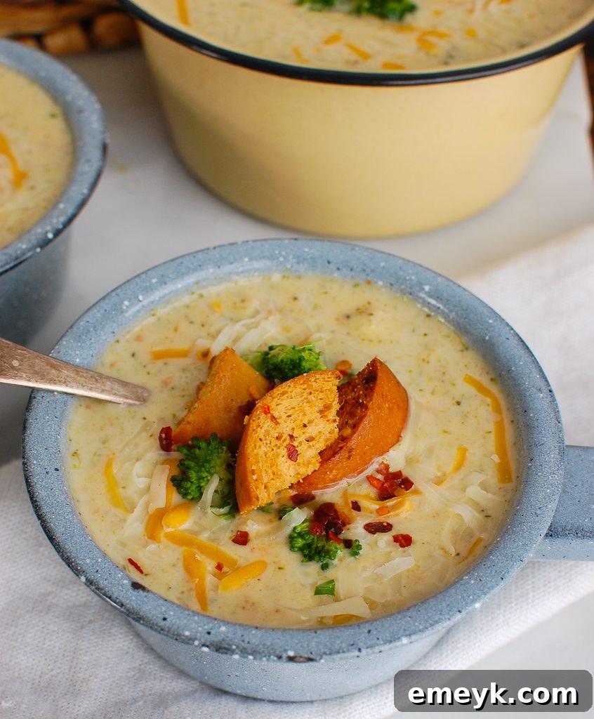 Instant Pot Broccoli Cheese Soup Blue Mug