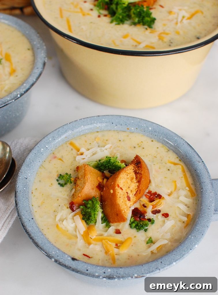 Instant Pot Broccoli Cheese Soup with Croutons
